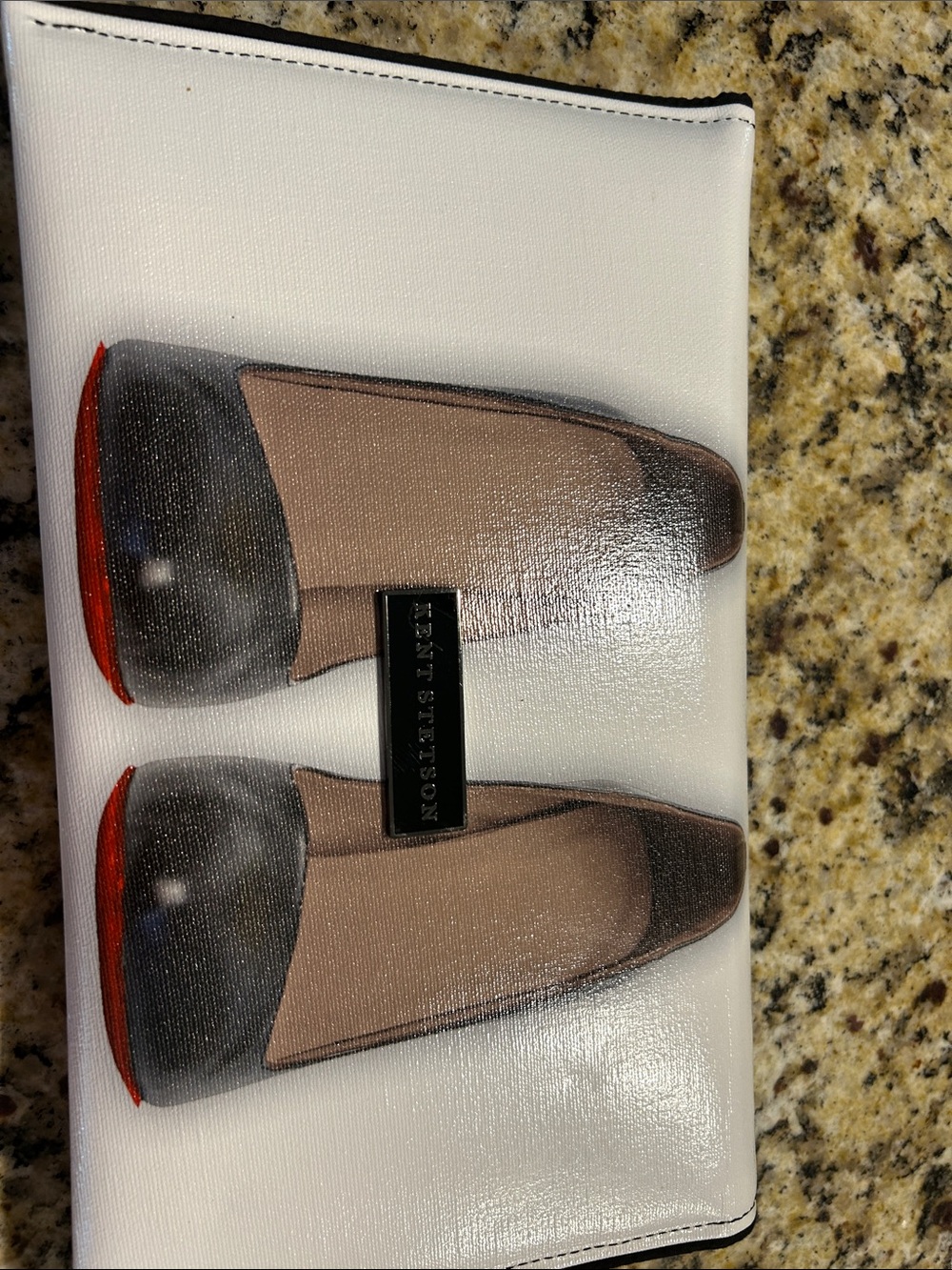 White Clutch with Red Crystal Heel Graphic - Picture 5 of 6